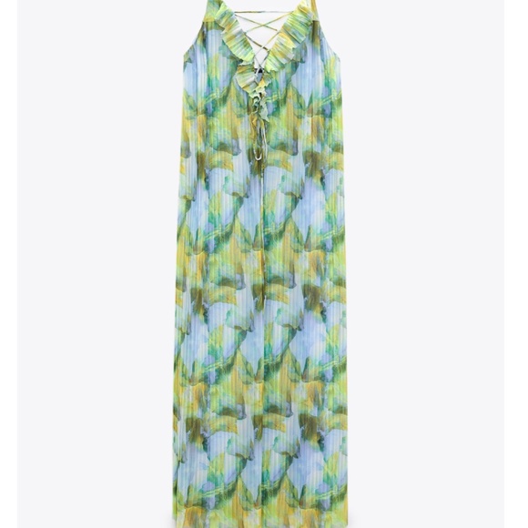 Zara blue and green pastel tulle pleated maxi dress made in Europe EUC - Picture 2 of 12